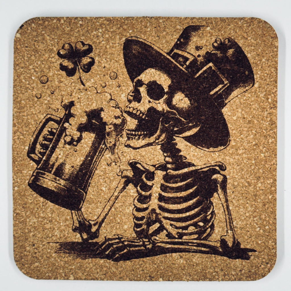 Rock & Roll Skeleton Cork Coasters – Gothic, Valentine and Irish Pub Set