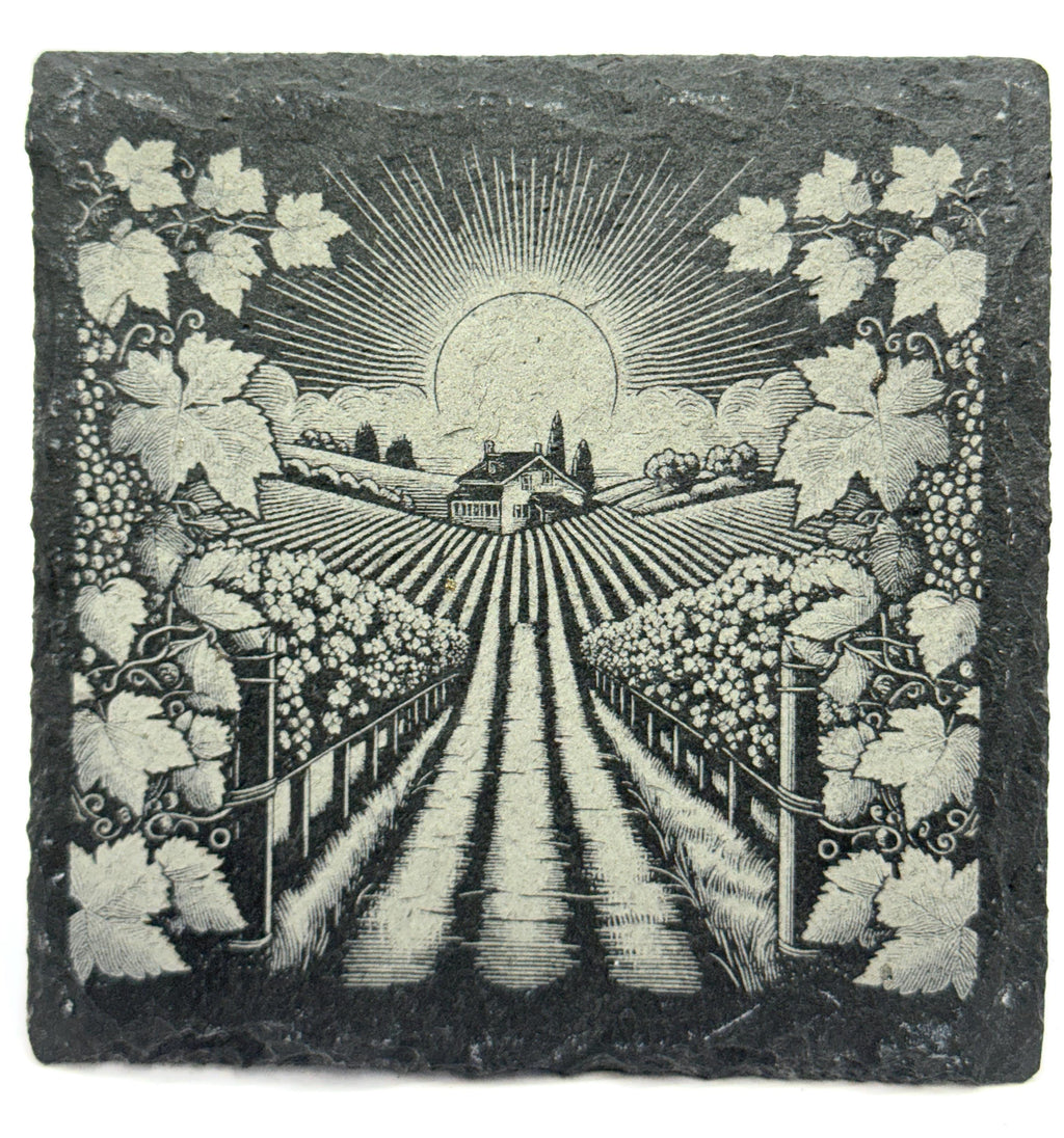 Vineyard Slate Coasters – Rustic Wine Country Engraved Set