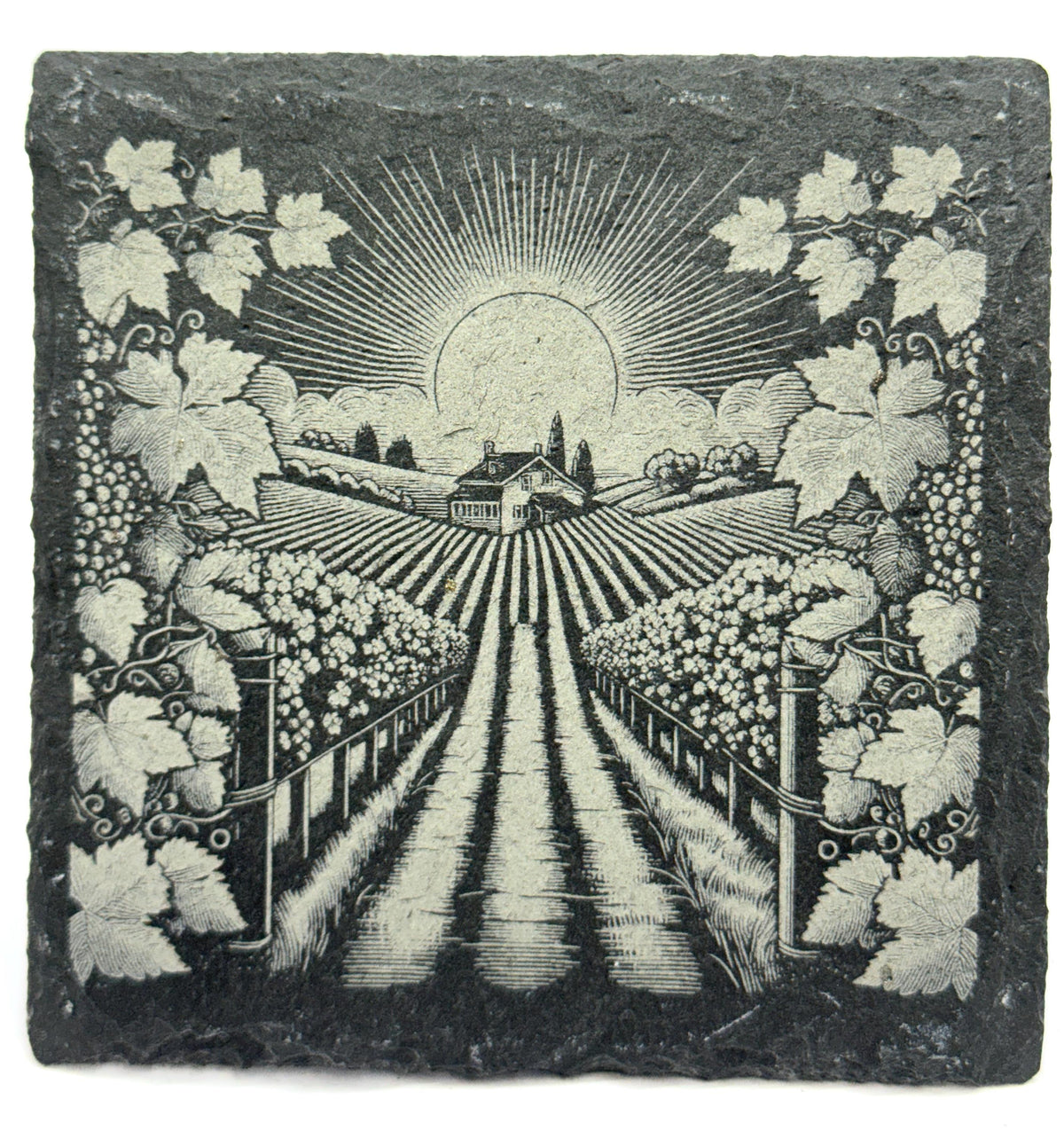 Vineyard Slate Coasters – Rustic Wine Country Engraved Set