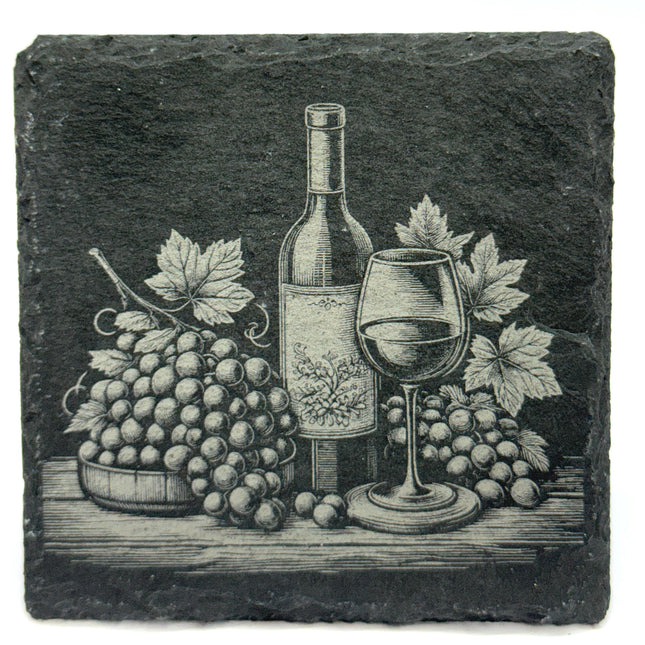 Wine & Grapes Slate Coasters – Rustic Vineyard Bottle Set