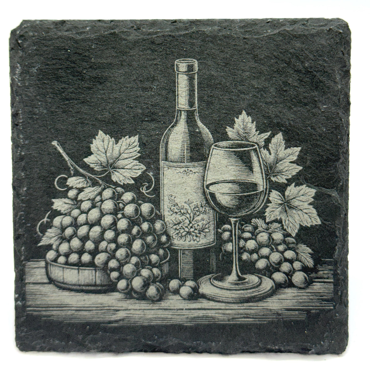 Wine & Grapes Slate Coasters – Rustic Vineyard Bottle Set