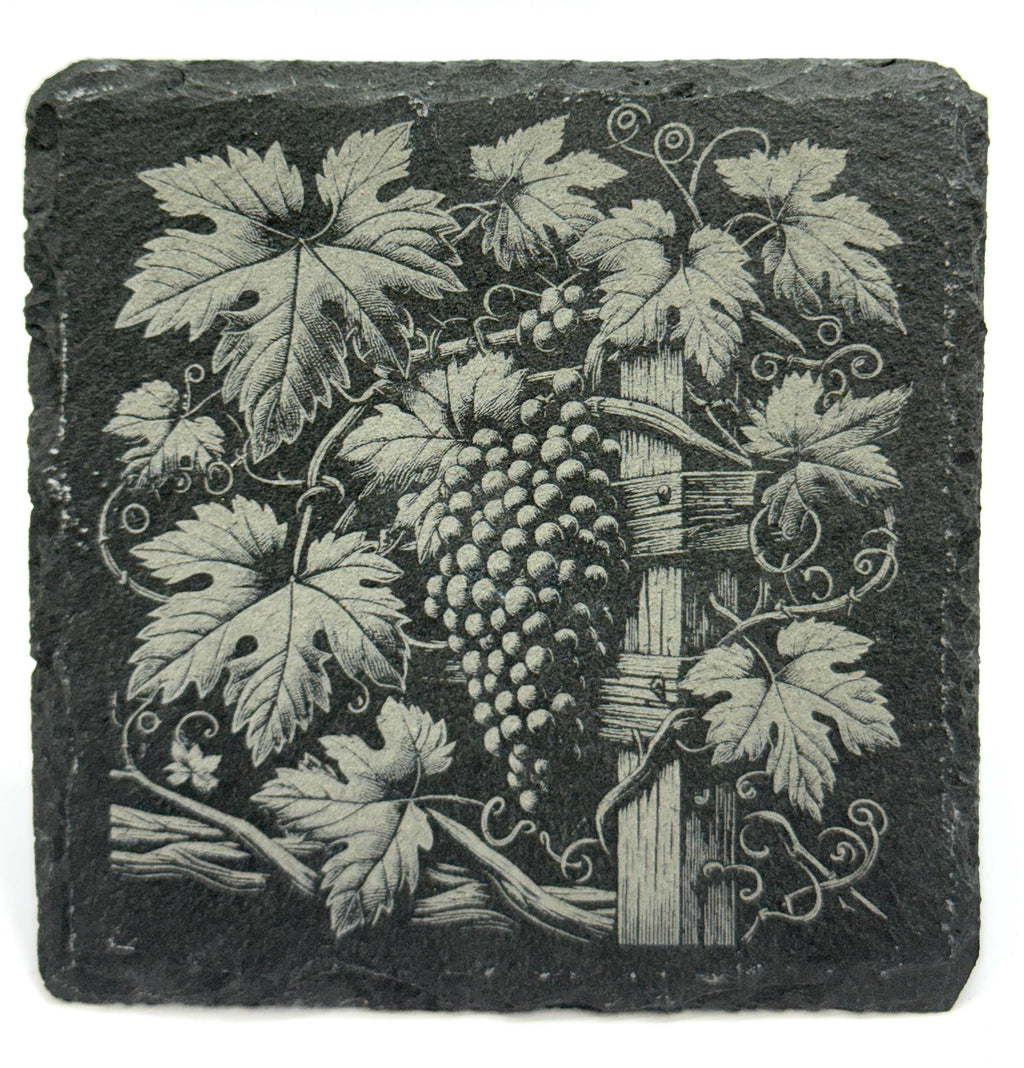 Wine & Grapes Slate Coasters – Rustic Vineyard Bottle Set