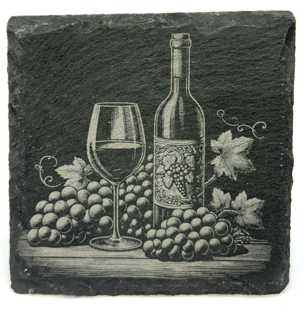 Wine & Grapes Slate Coasters – Rustic Vineyard Bottle Set