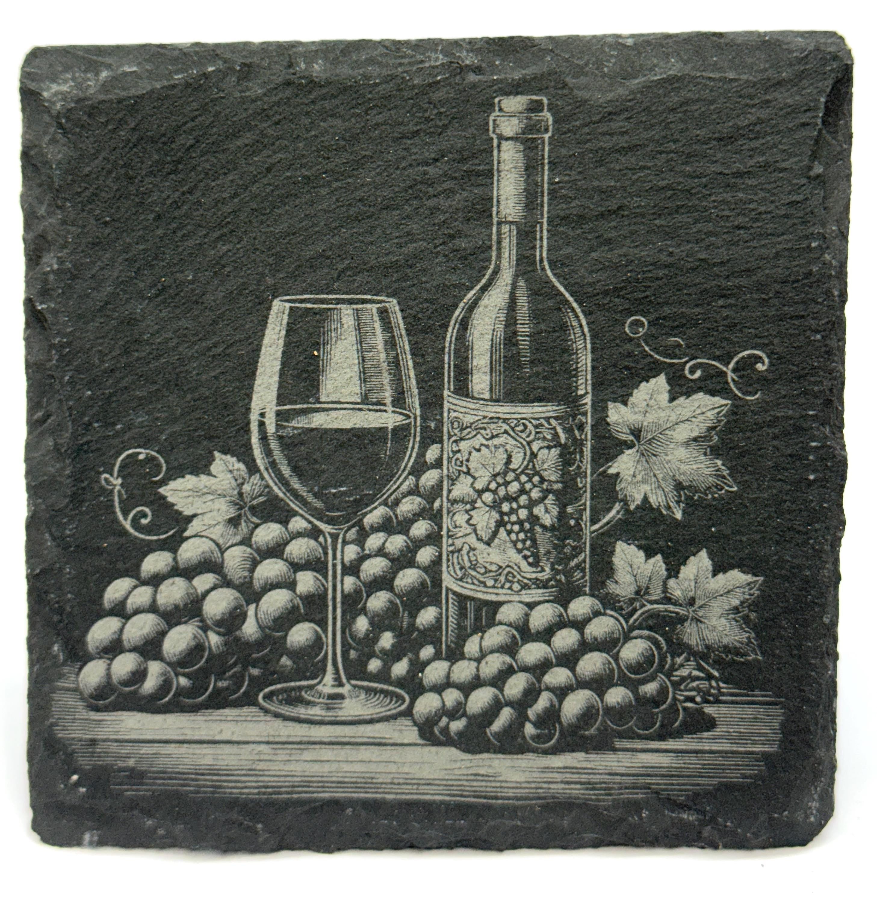 Wine & Grapes Slate Coasters – Rustic Vineyard Bottle Set
