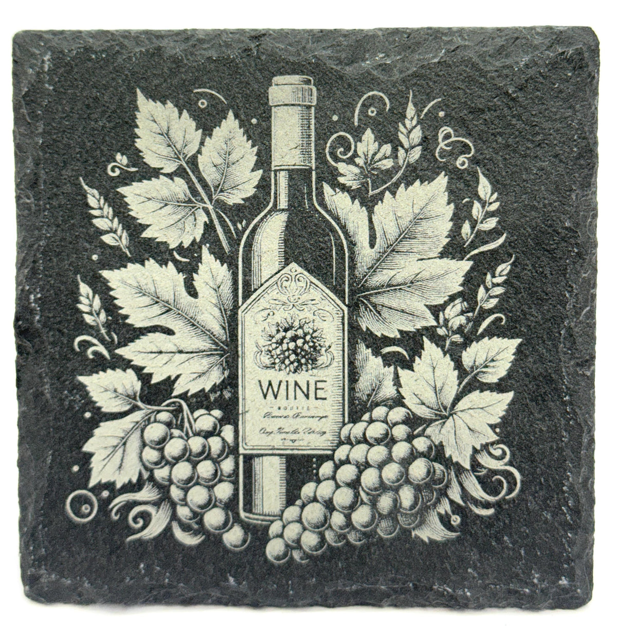 Elegant Wine Slate Coasters – Vintage Bottle & Grapevine Set