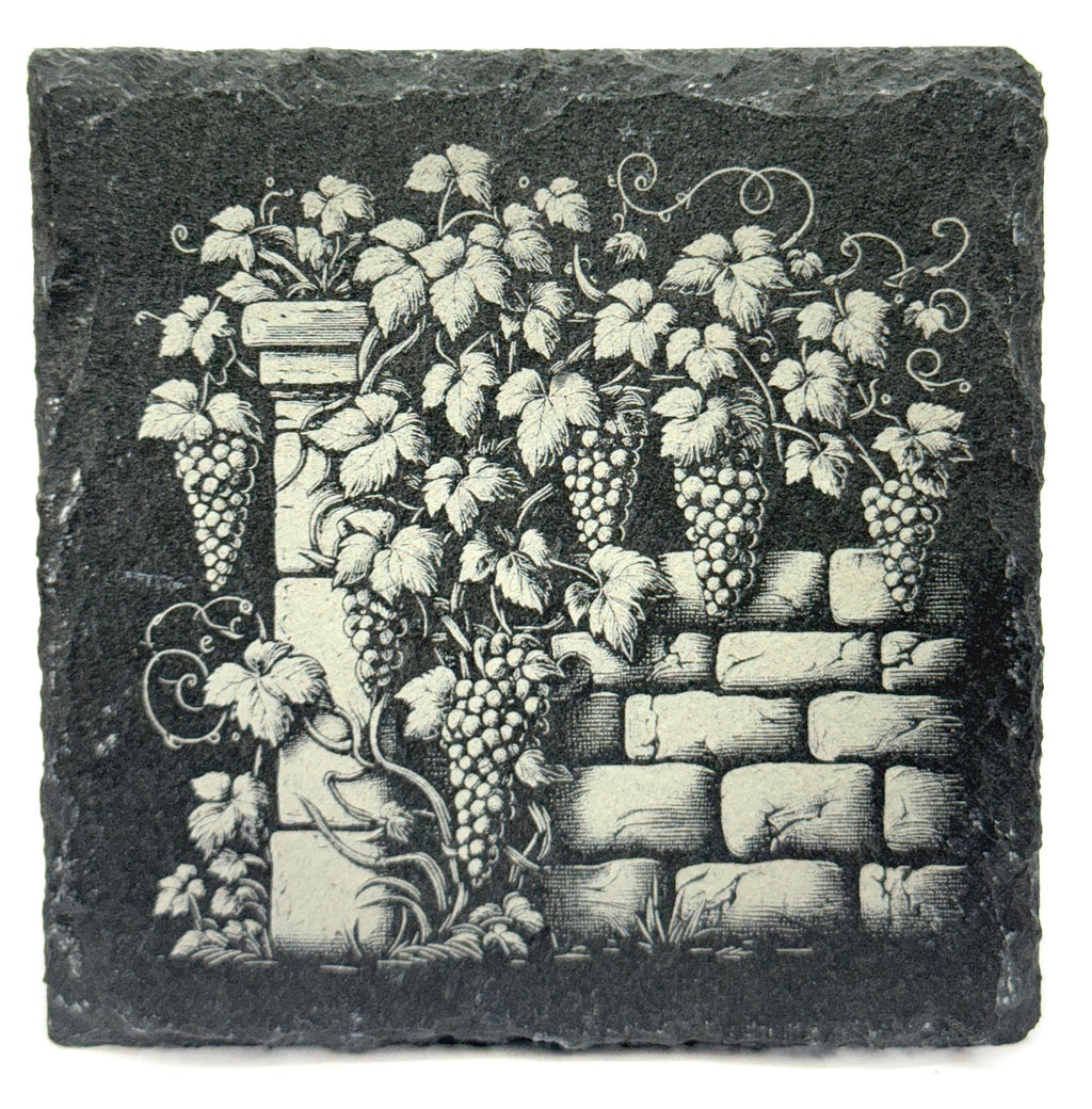 Elegant Wine Slate Coasters – Vintage Bottle & Grapevine Set