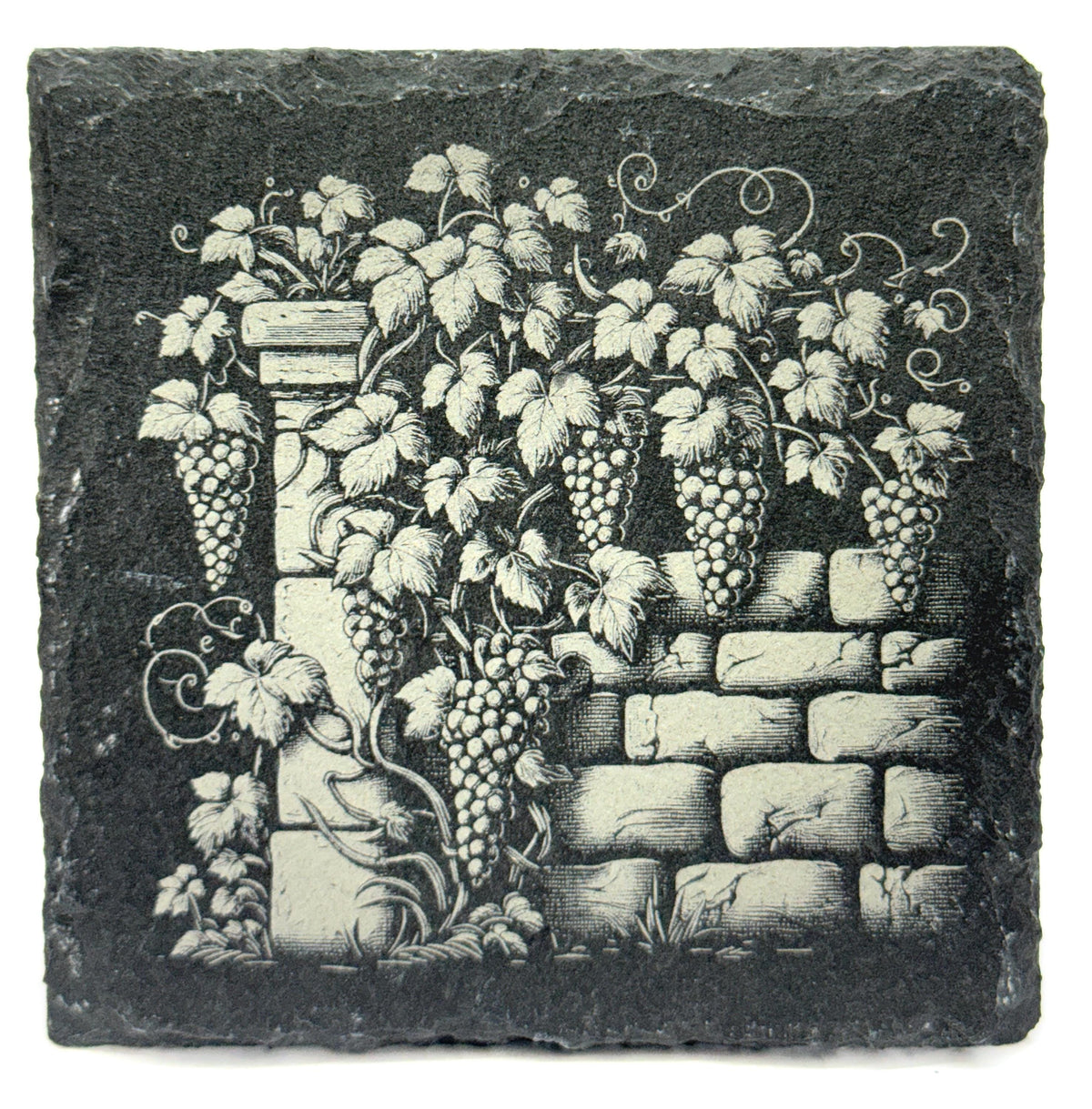Elegant Wine Slate Coasters – Vintage Bottle & Grapevine Set