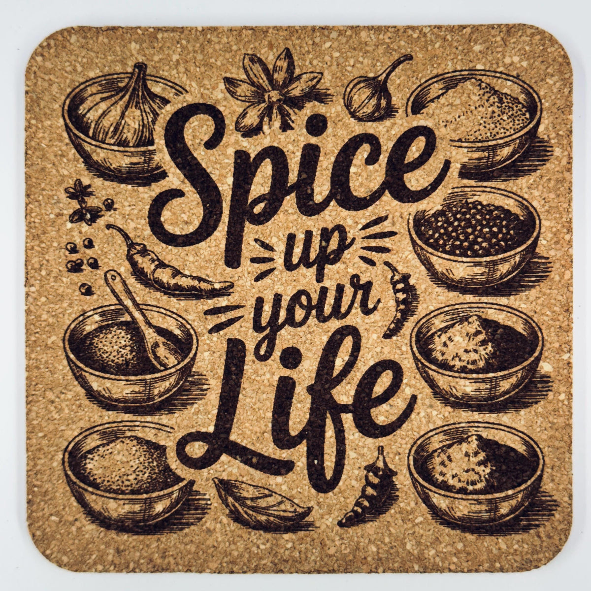 Farmhouse Kitchen Cork Coasters – Garden, Wine & Spice Set