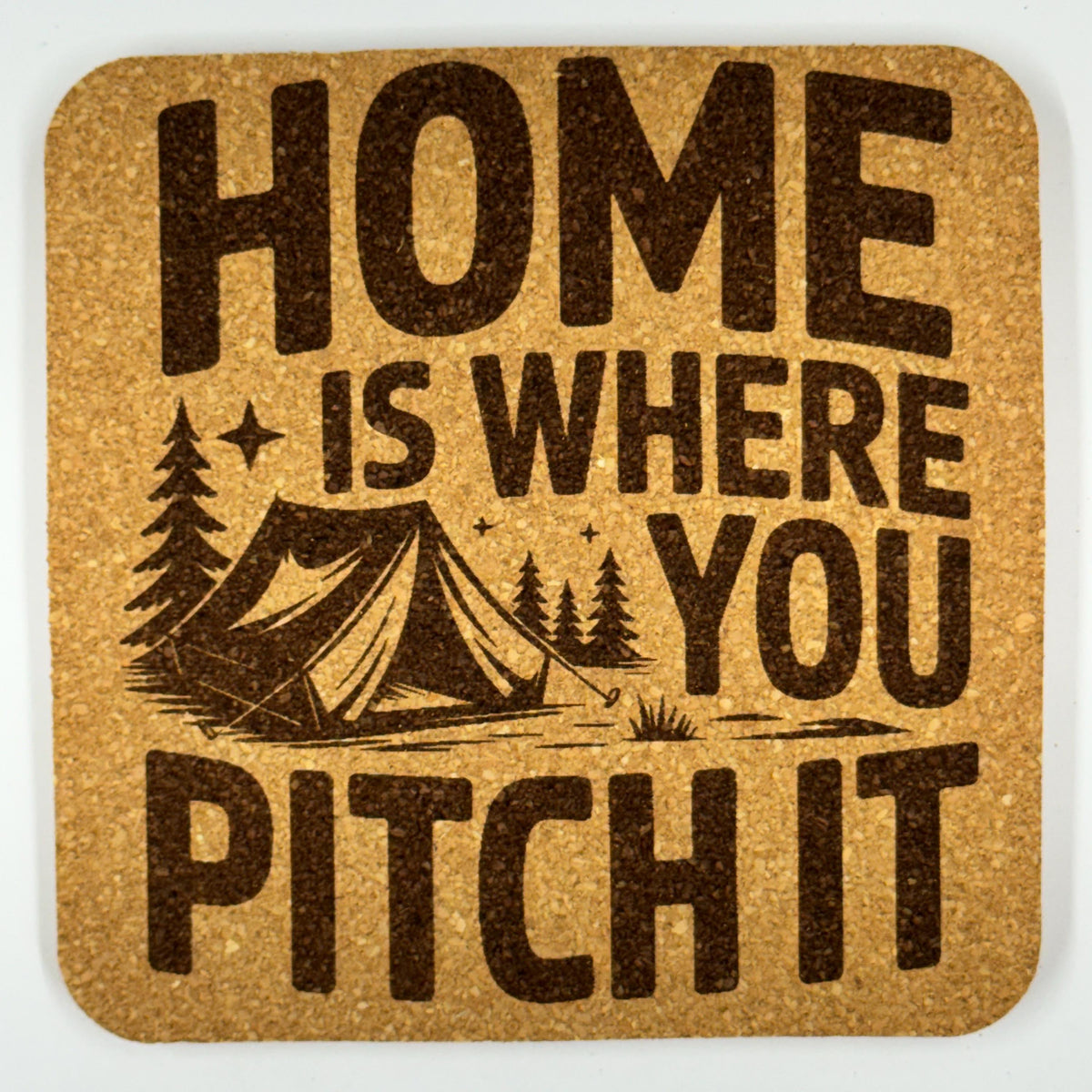 Camping Adventure Awaits Camp Life Laser Engraved Cork Coasters – Set of 4