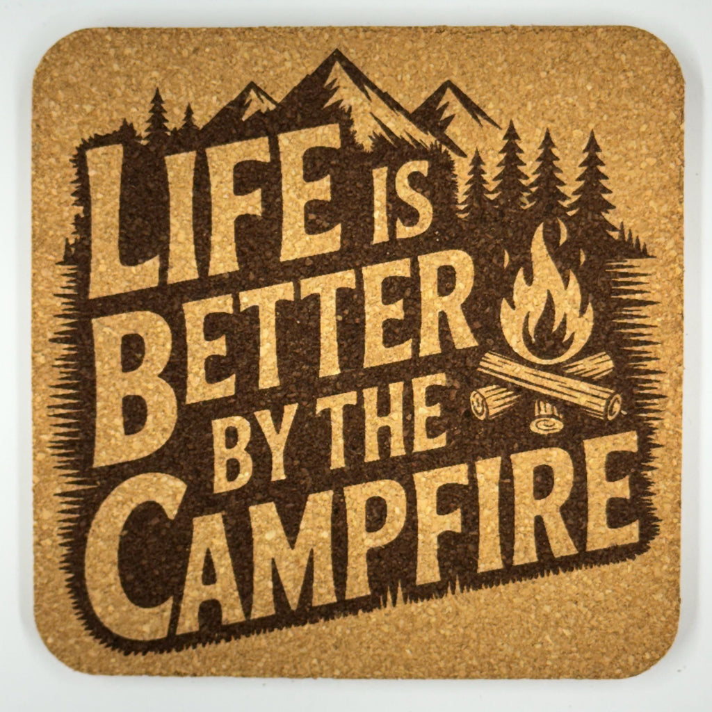 Camping Adventure Awaits Camp Life Laser Engraved Cork Coasters – Set of 4