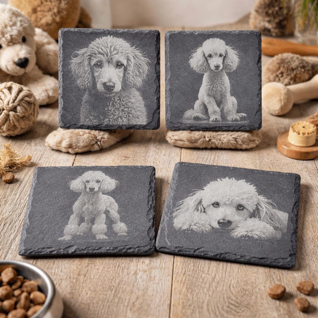 Poodle Slate Coaster Set – Elegant Curly Dog Art (Set of 4)