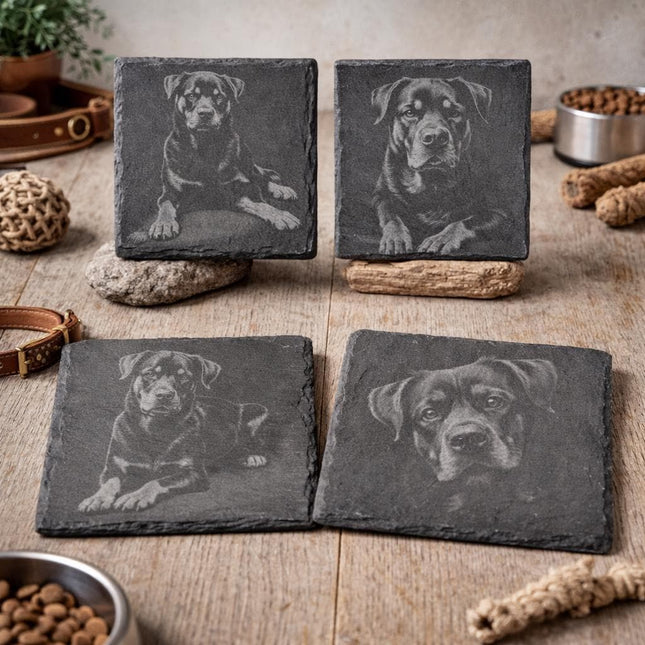 Rottweiler Slate Coaster Set – Loyal Guardian Dog Art (Set of 4)