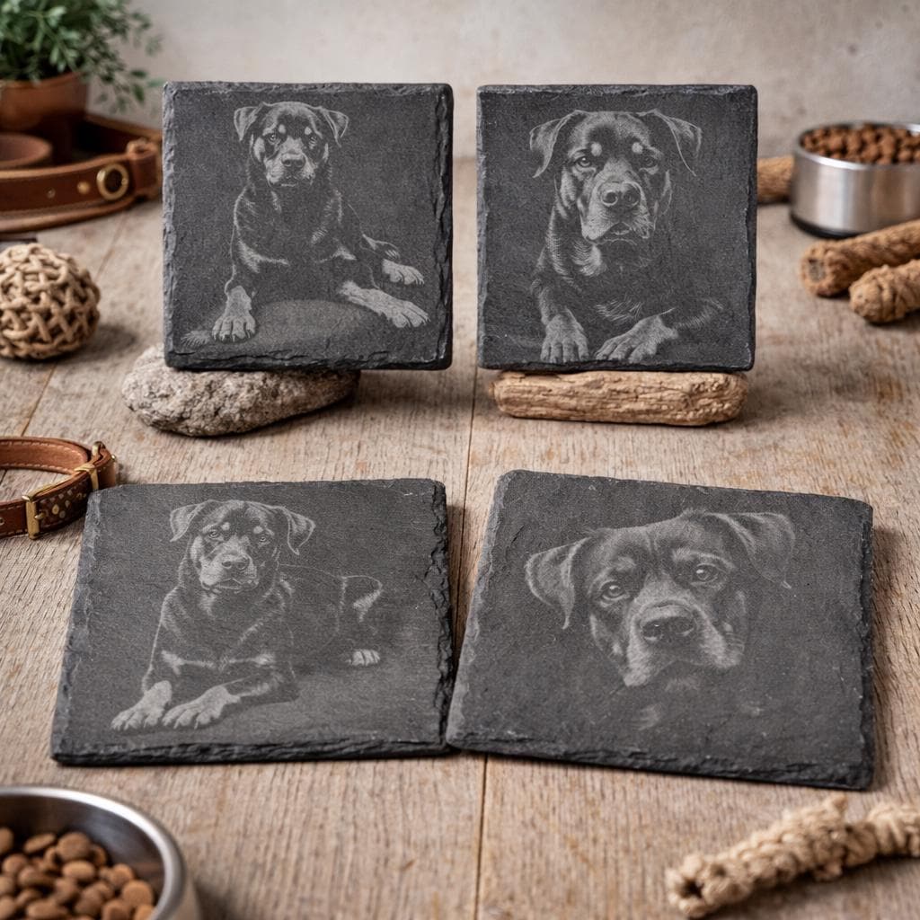 Rottweiler Slate Coaster Set – Loyal Guardian Dog Art (Set of 4)