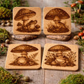 Frog and Mushroom Coaster Set of 4 – Laser Engraved Cork Drink Coasters