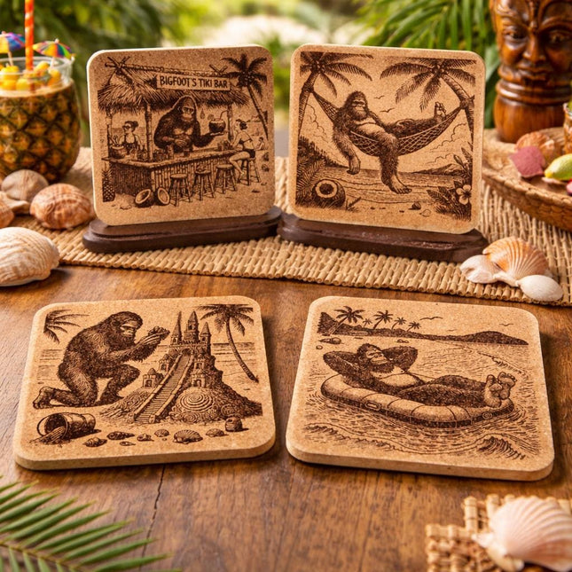 Tropical Bigfoot – Set of 4 Laser Engraved Cork Coasters
