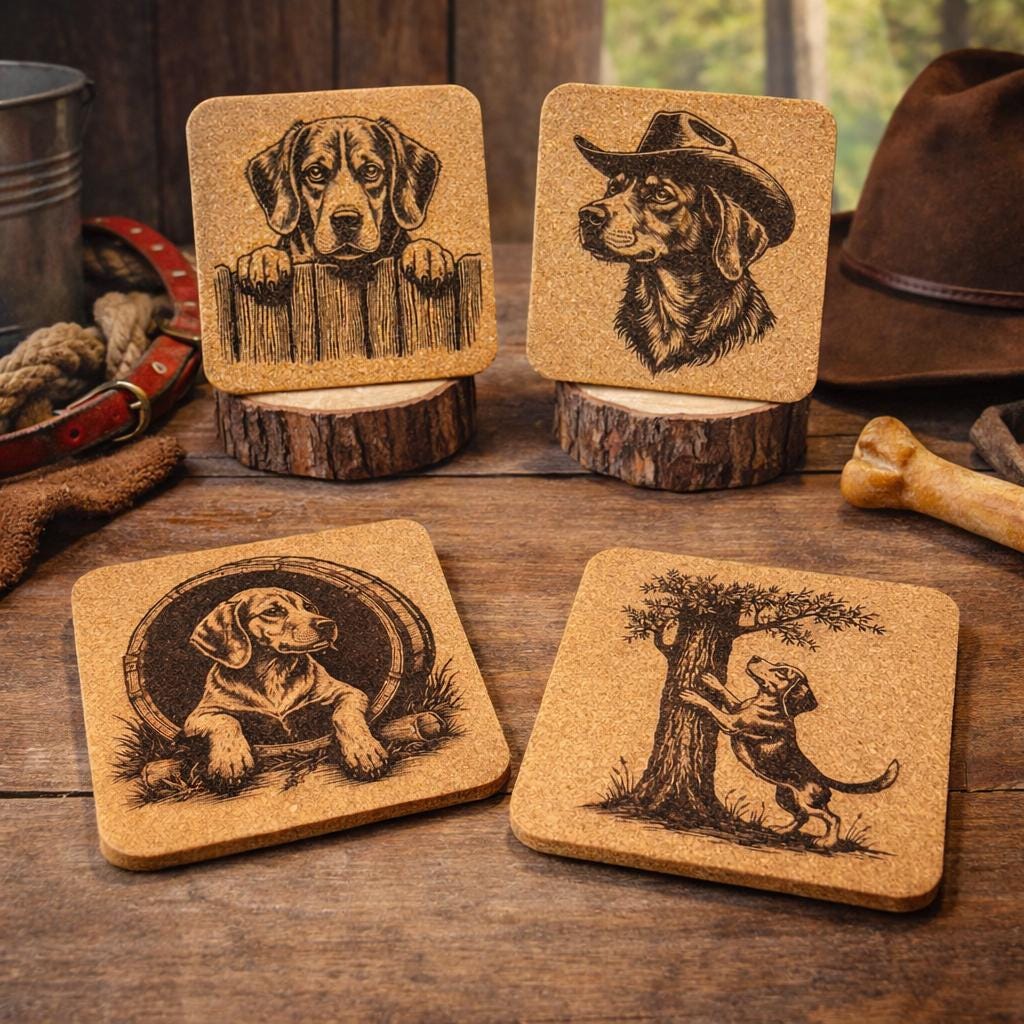 Beagle Cork Coasters – Rustic Hunting Dog Drink Coaster Set of 4