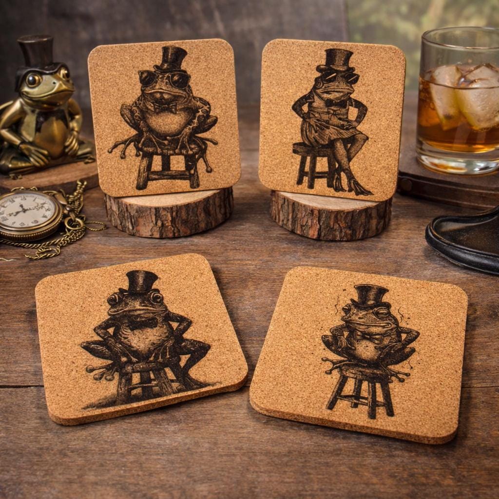 Toadstools – Set of 4 Laser Engraved Cork Coasters