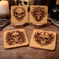 Skull Cork Coasters Set – Gothic Skull Art Drink Coasters – Dark Horror Home Decor (4 Pack)