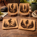 Woman Hiking Cork Coaster Set of 4 - Rustic Outdoor Adventure Decor