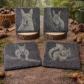 Squirrel Forest Wildlife, Rustic Cabin Decor, Set of 4 Laser Engraved Slate Coasters