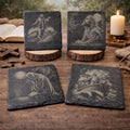 Christian Faith Slate Coaster Set – 4 Pack of Laser Engraved Religious Scenes with Jesus