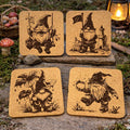 Gnome Coasters Set (4-Pack) – Whimsical Engraved Scenes Inspired by Woodland Folklore