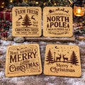 Rustic Christmas Coasters – Set of 4 – Farmhouse Holiday Cork Drink Coaster Set