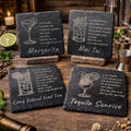 Cocktail Recipe Slate Coasters – Laser Engraved with Iconic Drinks - 4 Different Drinks
