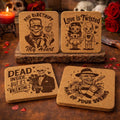 Funny Horror Valentine Coasters Set – Twisted Love Cork Coasters – Dark Valentine’s Day Decor (4 Pack)