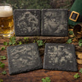 Mean Leprechaun Slate Coasters Set – Dark St. Patrick’s Day Decor – Gothic Irish Drink Coasters (4 Pack)