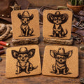 Cowboy Chihuahua Cork Coaster Set: Rustic Western Dog Drink Coasters