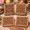 Rose Mandala Cork Coasters: Laser Engraved Floral Home Decor