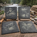 Laser Engraved Fishing Slate Coasters: Angler & Big Catch Designs
