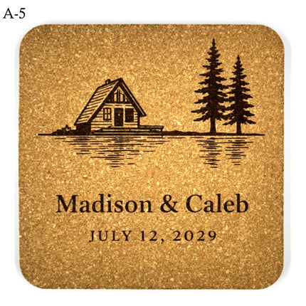 Personalized Wedding Coasters – Custom Names & Date – Reception Favors for Guests – Modern Wedding Gift