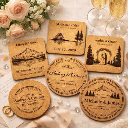 Personalized Wedding Coasters – Custom Names & Date – Reception Favors for Guests – Modern Wedding Gift