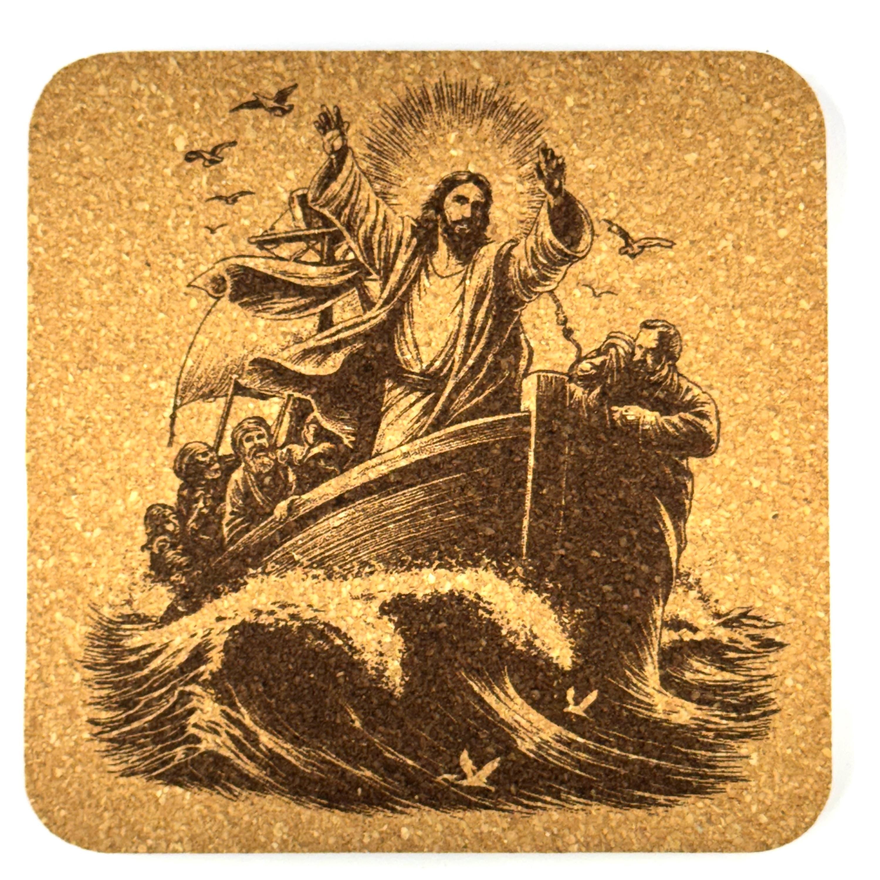 Jesus Miracle Cork Coaster Set – Christian Art – Set of 4