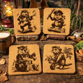 Playful Beaver Cork Coaster Set – Rustic Animal Decor – Set of 4
