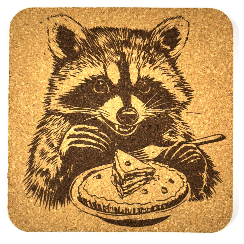 Cozy Raccoon Cork Coaster Set – Cute Animal Decor – Set of 4
