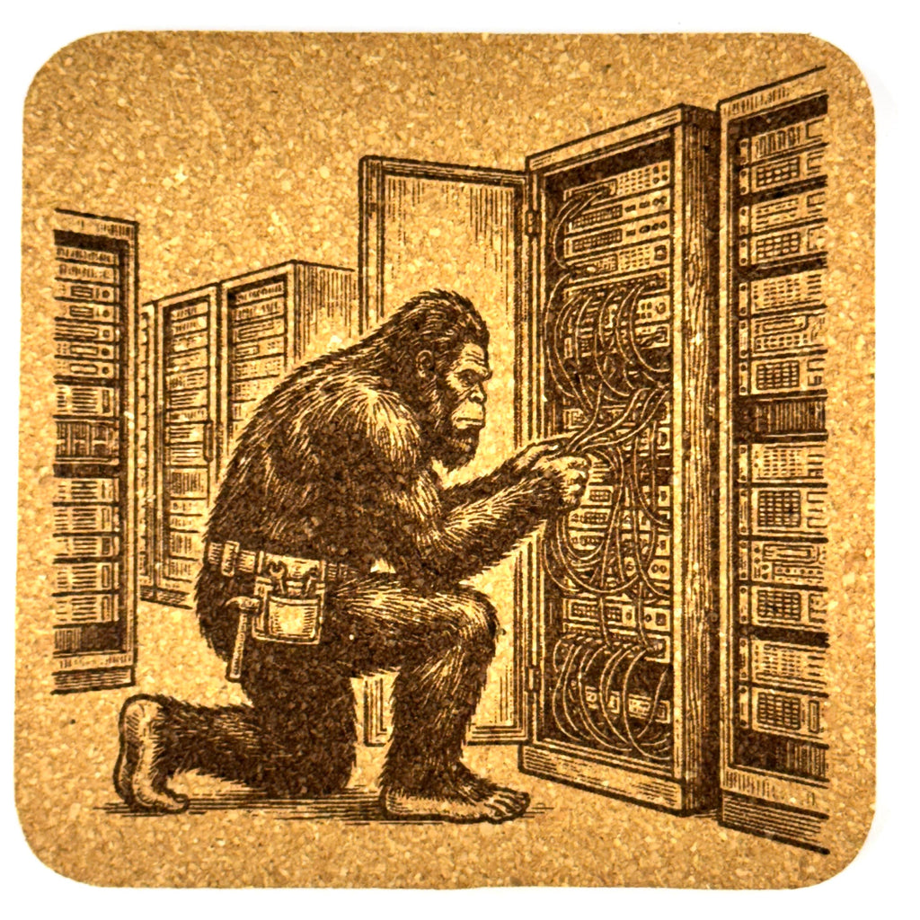 Bigfoot IT Cork Coaster Set – Funny Tech Decor – Set of 4