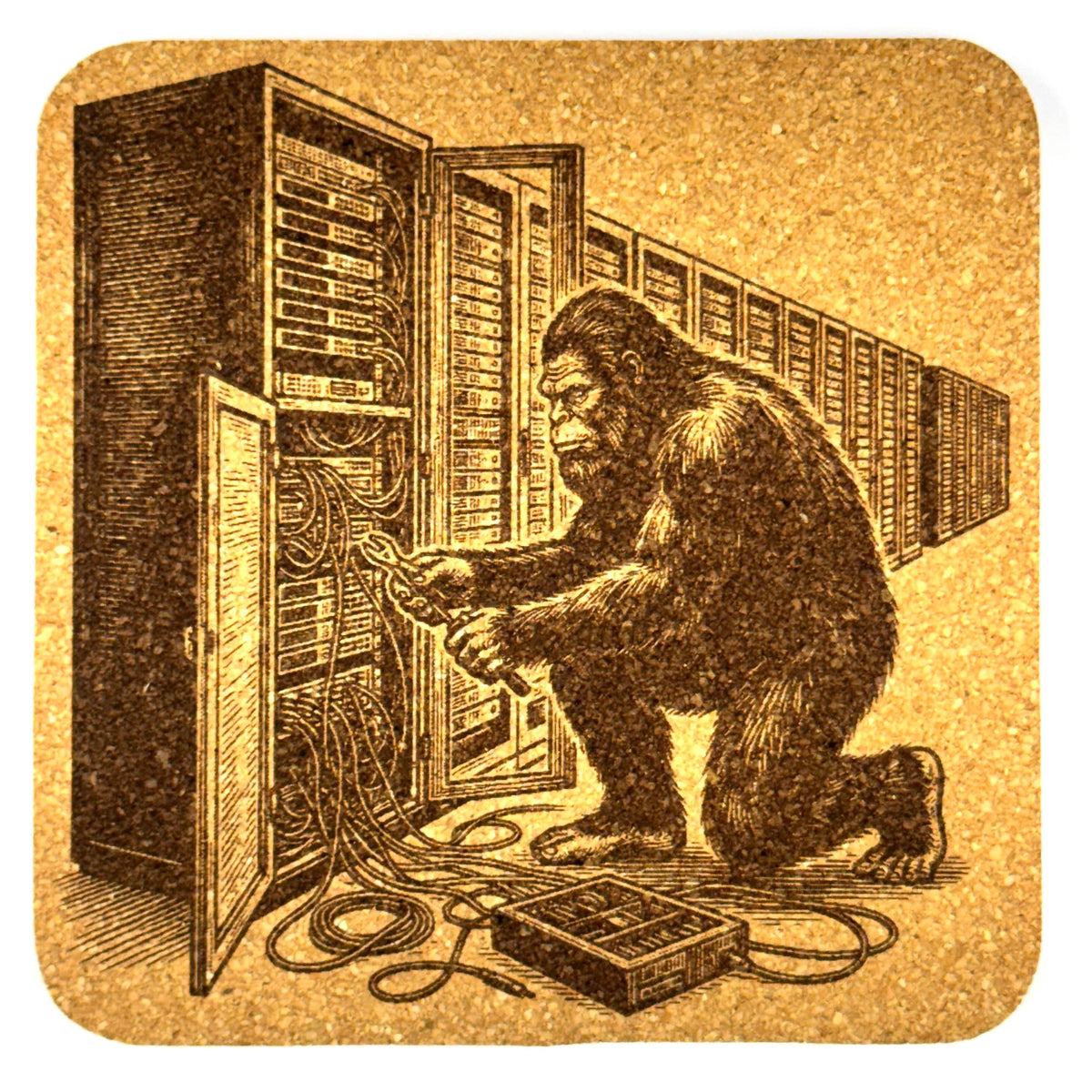 Bigfoot IT Cork Coaster Set – Funny Tech Decor – Set of 4
