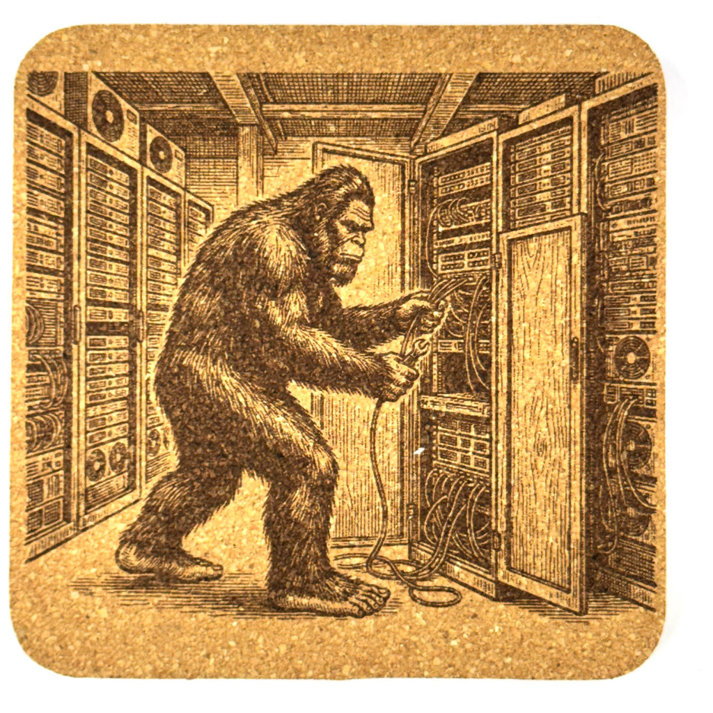 Bigfoot IT Cork Coaster Set – Funny Tech Decor – Set of 4