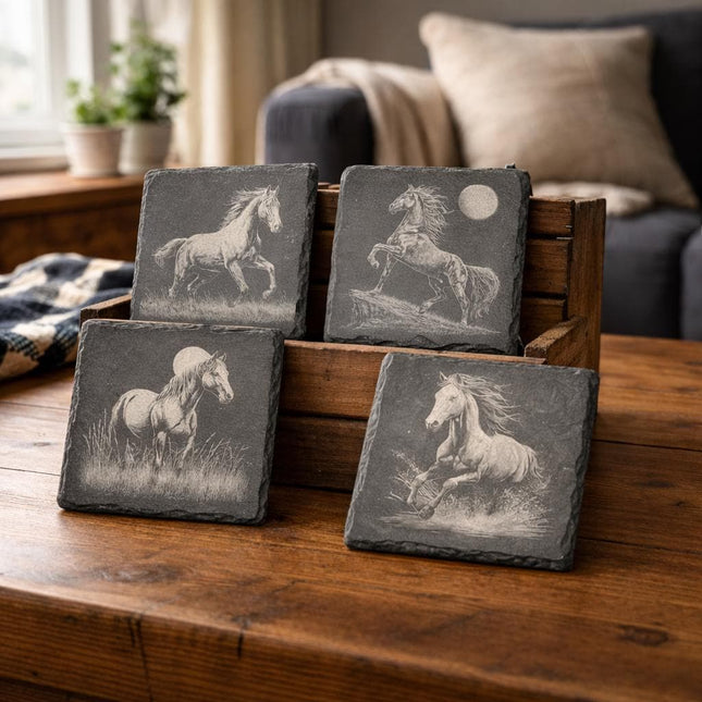 Horse Slate Coaster Set of 4 – Western Stallion Collection