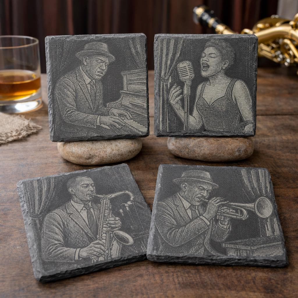 Jazz Slate Coasters (4-Pack) – Blues Musician Vintage Nightclub Art