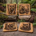 Raccoon Cork Coasters – Rustic Woodland Animal Drink Coaster Set of 4