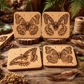 Butterfly Cork Drink Coasters Set | Laser Engraved Nature-Inspired Insect Art Decor