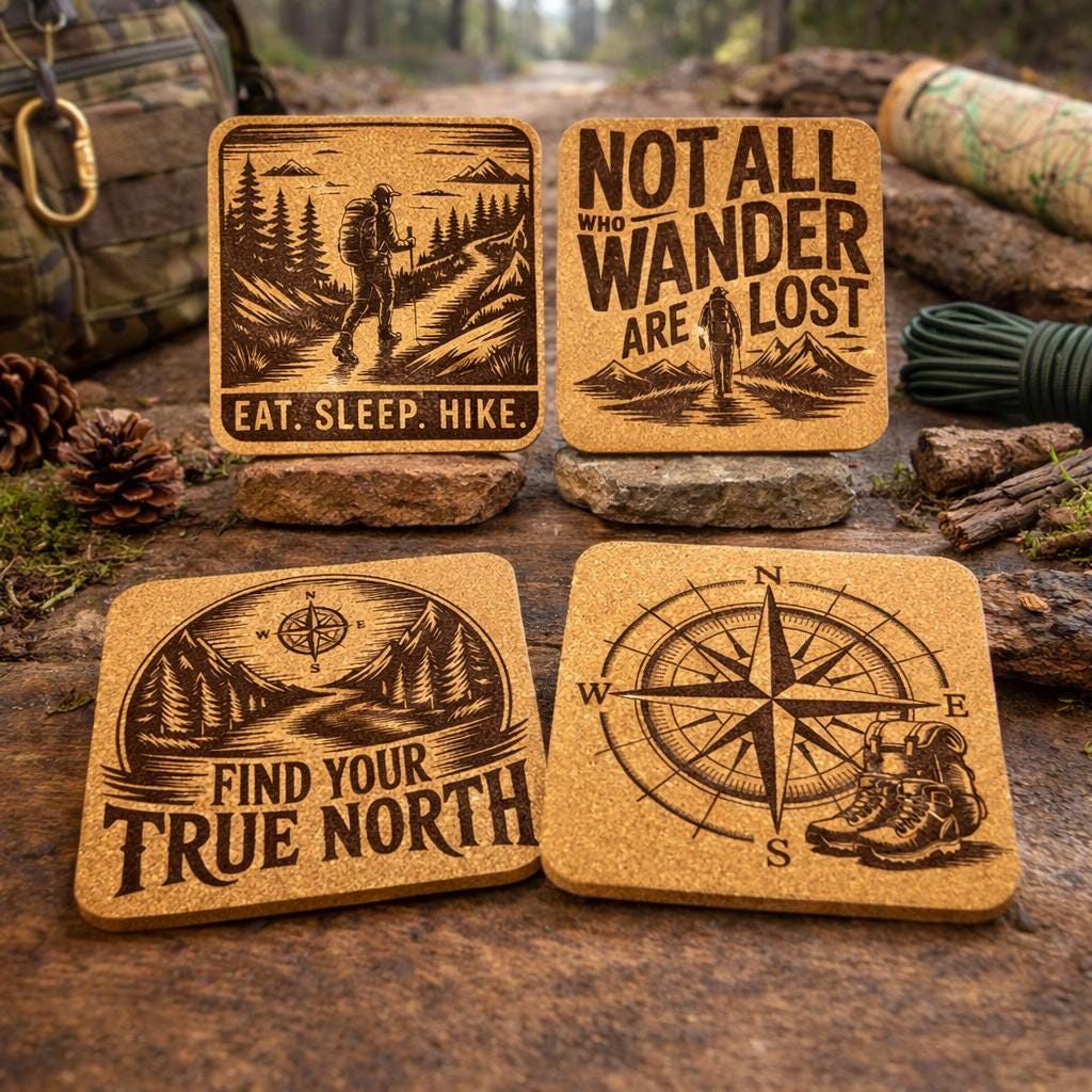 Hiking Adventure Cork Coasters – Eat Sleep Hike Set