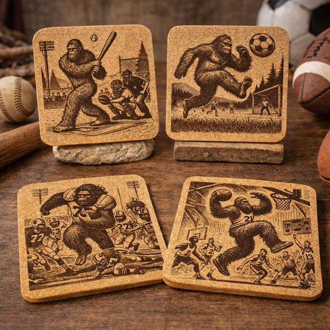 Bigfoot Sports Coaster Set – 4-Pack 4" Cork Coasters