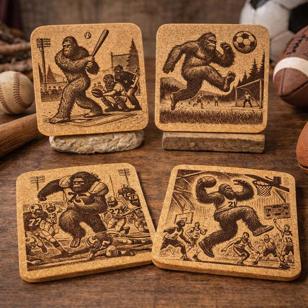 Bigfoot Sports Coaster Set – 4-Pack 4" Cork Coasters