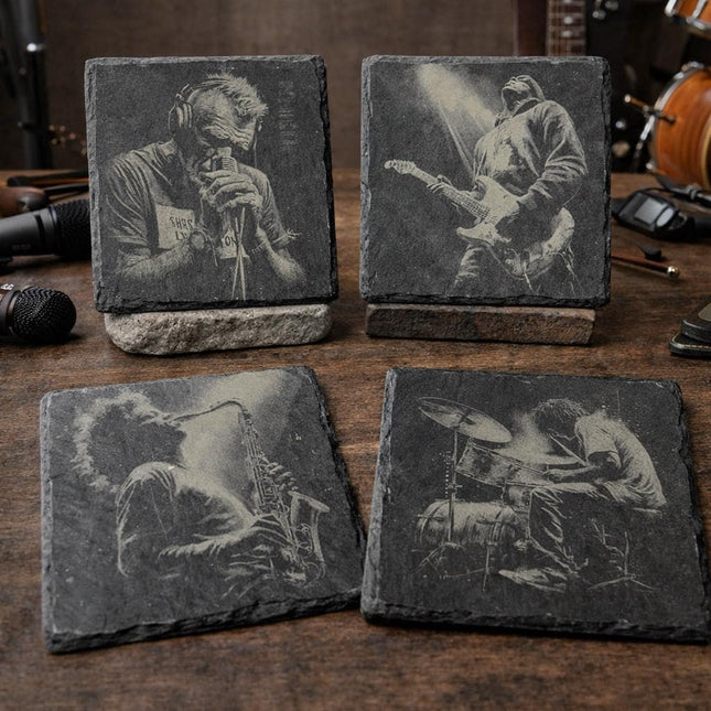 Live Music Slate Coaster Set – Rock, Indie, Alternative, Grunge-Style Décor