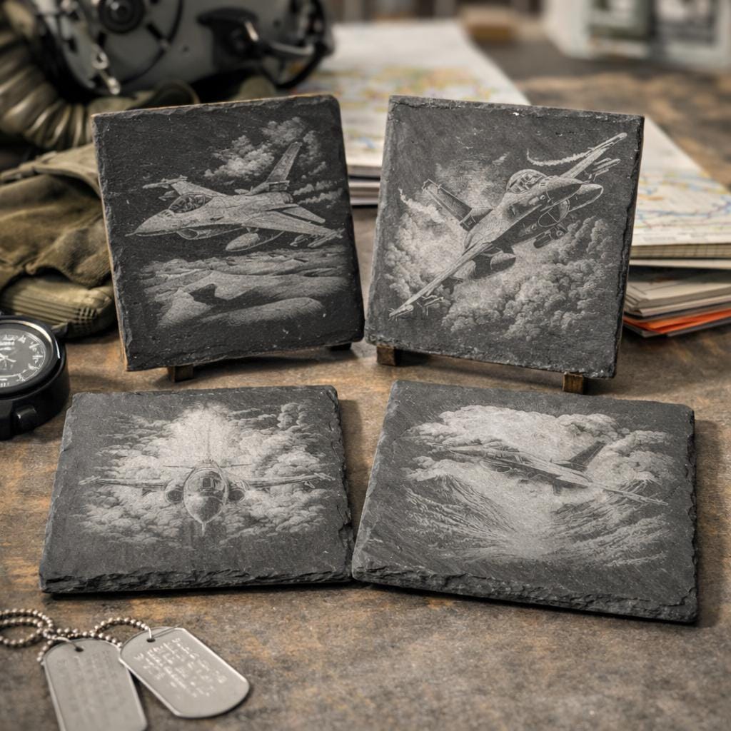 Fighter Jet Slate Coasters – Modern Military Aircraft Set